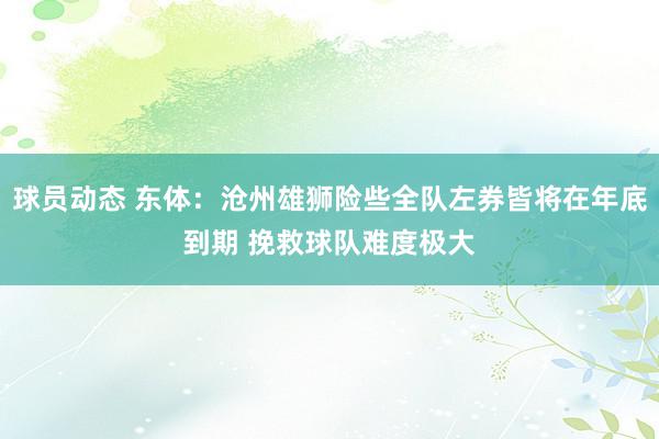 球员动态 东体：沧州雄狮险些全队左券皆将在年底到期 挽救球队难度极大